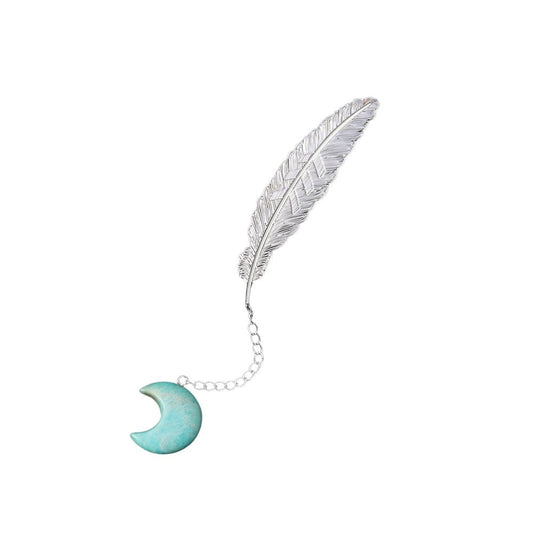 Moon Crystal Bookmark With Silver Feather (8 crystal options)