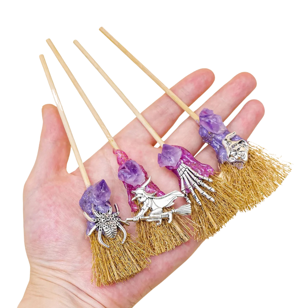 Amethyst Mini Broom w/ Halloween Charm