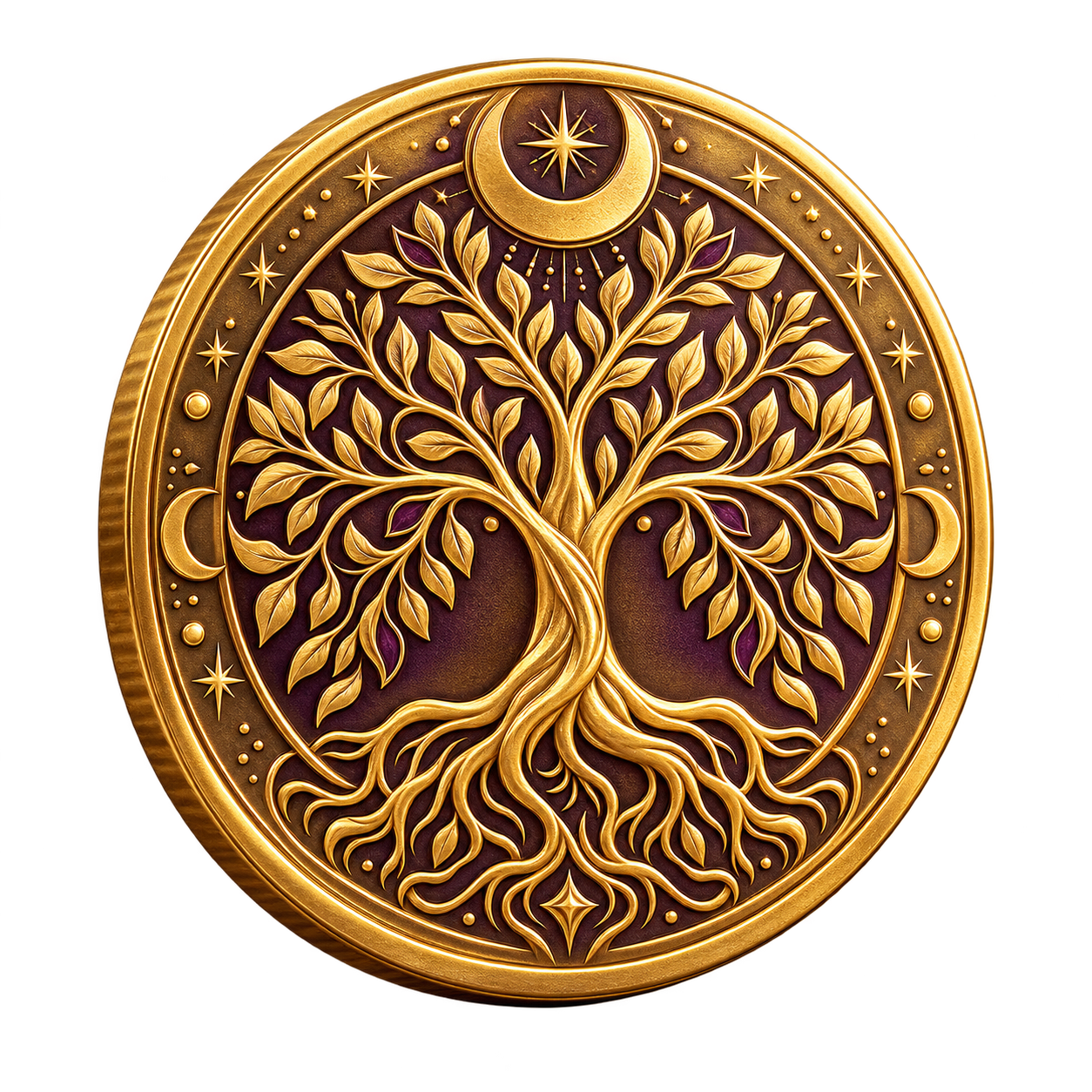 Gold tree-of-life reading credit coin